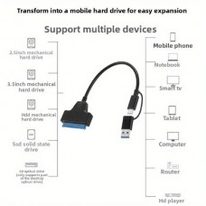 2-σε-1 Προσαρμογέας Μετατροπέας USB 3.0/Type C  Σε SSD SATA 2.5” HDD SSD (Μαύρο/Μπλε) (OEM)