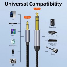 Επίχρυσο Καλώδιο 3.5mm σε 6.35mm (2m) (Μαύρο) (OEM)