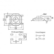 SMD Tact Μικροδιακόπτης 4 Pin DC 12V 0.5A (4x4x3mm) (OEM)