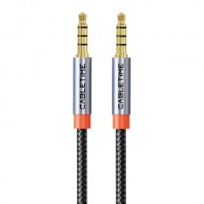 CABLETIME  CT-AM35M Καλώδιο Κορδόνι Νάιλον 3.5mm Αρσενικό σε 3.5mm Αρσενικό Επίχρυσο (1m) (Μαύρο)