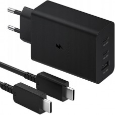 Φορτιστής 1 USB-A / 2 USB-C με Καλώδιο Type C σε Type C (65W) (Μαύρο) (OEM)