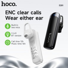 HOCO E201  Ασύρματο Handsfree Ακουστικό ENC με Διπλό Μικρόφωνο BT 6.0 (Λευκό)