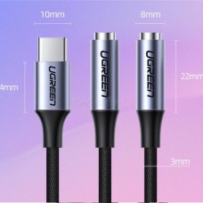 UGREEN AV144 Καλώδιο Διαχωριστής Ακουστικών USB Type C σε 2x 3.5mm (20cm) (Γκρι)