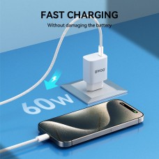 BWOO  BO-X284 Καλώδιο Κορδόνι Νάιλον USB-C σε USB-C PD (60W) (2M) (Λευκό)