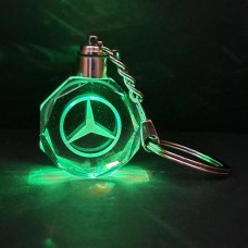 Κρυστάλλινο Οκτάγωνο Διάφανο Μπρελόκ Αυτοκινήτου “Μερσεντές” (LED Χρωματισμός) (OEM)