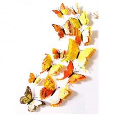 Τρισδιάστατες Πεταλούδες Διπλής Στρώσης Φτερά με Μαγνήτη ή Αυτοκόλλητο (PVC) (12τμχ) (Κίτρινο #2) (OEM)