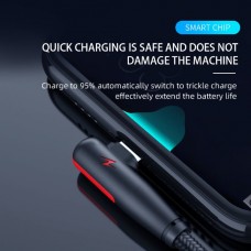 Καλώδιο Κορδόνι  Νάιλον Συγχρονισμού Δεδομένων/Φόρτισης Γωνία 90° (3Α) (30cm) (Κόκκινο/Μαύρο) (OEM)