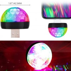 Μίνι Φορητή USB LED Disco DJ Μπάλα με Αντάπτορα Micro USB (Μαύρο) (OEM)