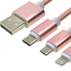 Καλώδιο Κορδόνι Συγχρονισμού Δεδομένων/Φόρτισης 3 σε 1 Micro USB Type-C Lightning (1.2m) (Ροζ) (OEM)    