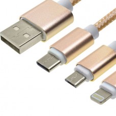 Καλώδιο Κορδόνι Συγχρονισμού Δεδομένων/Φόρτισης 3 σε 1 Micro USB Type-C Lightning (1.2m) (Χρυσό) (OEM)    