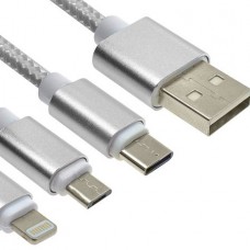 Καλώδιο Κορδόνι Συγχρονισμού Δεδομένων/Φόρτισης 3 σε 1 Micro USB Type-C Lightning (1.2m) (Ασημί) (OEM)    