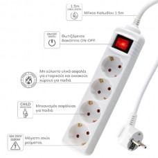 LIME LS-430W  Πολύπριζο 4 Θέσεων με Διακόπτη On/Off με Μήκος Καλωδίου 3m (16A) (Λευκό)