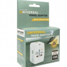 Μετατροπέας Βύσματος Εναλλασσόμενου Ρεύματος Γενικής Χρήσης US UK AU EU Ταξιδιού με Θήκη Μεταφοράς & 2 USB Πόρτες (Λευκό) (OEM)