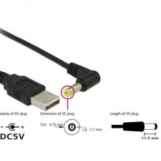 Καλώδιο Τροφοδοτικού Φορτιστή USB σε 4.75 x 1.75mm DC5V Γωνιακό (1.5m) (Μαύρο) (OEM)