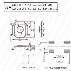 TS-1252 DIP Tact Μικροδιακόπτης 4 Pin DC 12V 0.5A (5.2x5.2x1.7mm) (OEM)