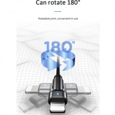 USAMS US-SJ476  Καλώδιο Κορδόνι Νάιλον με Περιστρεφόμενο Βύσμα 180° (Lightning) (2.1A) (1m) (Μαύρο) 