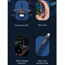 USAMS US-SJ476  Καλώδιο Κορδόνι Νάιλον με Περιστρεφόμενο Βύσμα 180° (Lightning) (2.1A) (1m) (Μαύρο) 