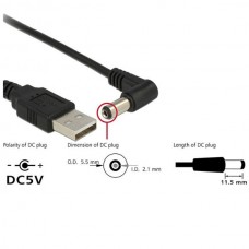 Καλώδιο Τροφοδοτικού Φορτιστή USB σε DC5V (5.5 x 2.1mm) (1m) (Μαύρο) (OEM)