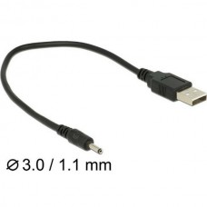 Καλώδιο Τροφοδοτικού Φορτιστή USB σε 3.0 x 1.1mm DC5V (27cm) (Μαύρο) (OEM)