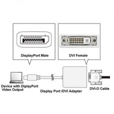 Μετατροπέας Καλώδιο DisplayPort DP Αρσενικό Επίχρυσο σε DVI-I Θηλυκό (1920x1200p) (Μαύρο) (ΟΕΜ)