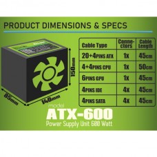 LOOPHOLE  ATX-600 Τροφοδοτικό με Πορτοκαλί Ανεμιστήρα (600watt) (Μαύρο)