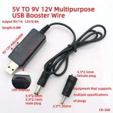 USB 5V/2Α  Καλώδιο Τροφοδοσίας σε 5.5*2.5mm + 3.5*1.35mm DC 9V/1A 12V/0.8A (1m) (Μαύρο) (OEM)