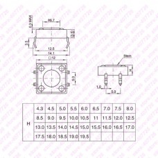 SMD Tact Μικροδιακόπτης 4 Pin DC 12V 0.5A (12x12x15mm) (OEM)