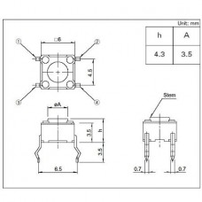 DIP Tact Μικροδιακόπτης 4 Pin DC 12V 0.5A (6x6x4.3mm) (OEM)